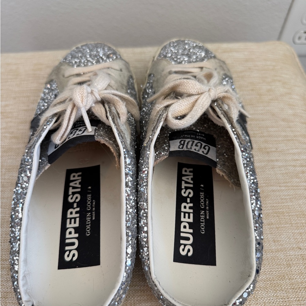 Golden Goose Silver Glitter Sneakers with Black Accents - Picture 4 of 6